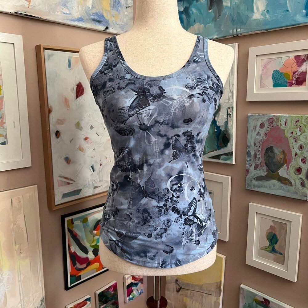 No Boundaries Blue Tie Dye Butterfly Tank Top Size S 90s Grunge y2k Skater